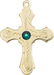[6036GF6-STN5] 14kt Gold Filled Cross Medal with a 3mm Emerald Swarovski stone
