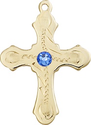 [6036GF6-STN9] 14kt Gold Filled Cross Medal with a 3mm Sapphire Swarovski stone