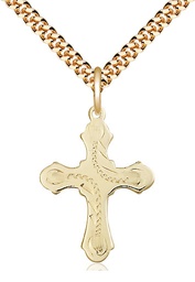 [6036GF6/24G] 14kt Gold Filled Cross Pendant on a 24 inch Gold Plate Heavy Curb chain