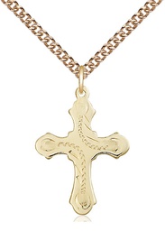 [6036GF6/24GF] 14kt Gold Filled Cross Pendant on a 24 inch Gold Filled Heavy Curb chain