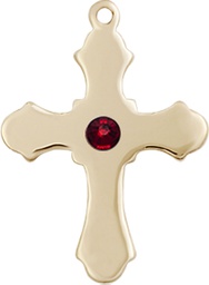 [6036KT1-STN1] 14kt Gold Cross Medal with a 3mm Garnet Swarovski stone