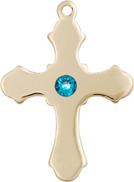 [6036KT1-STN12] 14kt Gold Cross Medal with a 3mm Zircon Swarovski stone