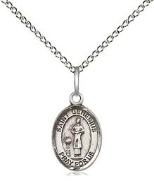 [9038SS/18SS] Sterling Silver Saint Genesius of Rome Pendant on a 18 inch Sterling Silver Light Curb chain