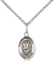 [9040SS/18SS] Sterling Silver Saint George Pendant on a 18 inch Sterling Silver Light Curb chain