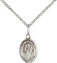 [9041SS/18SS] Sterling Silver Saint Genevieve Pendant on a 18 inch Sterling Silver Light Curb chain