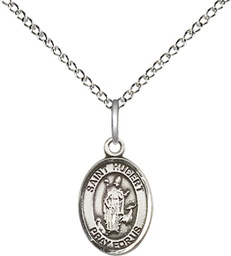 [9045SS/18SS] Sterling Silver Saint Hubert of Liege Pendant on a 18 inch Sterling Silver Light Curb chain