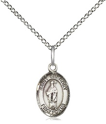 [9048SS/18SS] Sterling Silver Saint Gregory the Great Pendant on a 18 inch Sterling Silver Light Curb chain