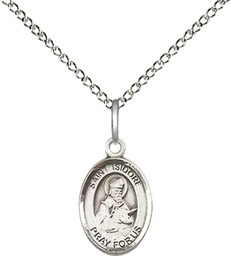 [9049SS/18SS] Sterling Silver Saint Isidore of Seville Pendant on a 18 inch Sterling Silver Light Curb chain