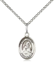 [9049SS/18SS] Sterling Silver Saint Isidore of Seville Pendant on a 18 inch Sterling Silver Light Curb chain
