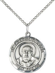 [8035RDSS/18SS] Sterling Silver Saint Francis de Sales Pendant on a 18 inch Sterling Silver Light Curb chain