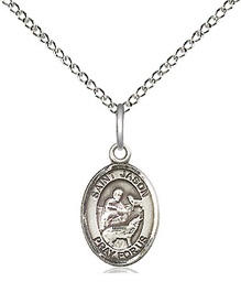 [9051SS/18SS] Sterling Silver Saint Jason Pendant on a 18 inch Sterling Silver Light Curb chain