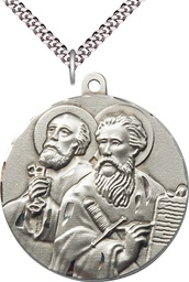 [5660SS/24S] Sterling Silver Saint Peter St Paul Pendant on a 24 inch Light Rhodium Heavy Curb chain