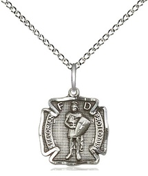 [5686SS/18SS] Sterling Silver Saint Florian Pendant on a 18 inch Sterling Silver Light Curb chain