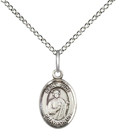 [9060SS/18SS] Sterling Silver Saint Jude Pendant on a 18 inch Sterling Silver Light Curb chain