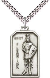 [5726SS/24S] Sterling Silver Saint Florian Pendant on a 24 inch Light Rhodium Heavy Curb chain