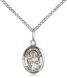 [9074SS/18SS] Sterling Silver Saint Matthew the Apostle Pendant on a 18 inch Sterling Silver Light Curb chain