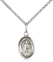 [9080SS/18SS] Sterling Silver Saint Nicholas Pendant on a 18 inch Sterling Silver Light Curb chain