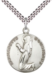 [5920SS/24S] Sterling Silver Saint Bernadette Pendant on a 24 inch Light Rhodium Heavy Curb chain