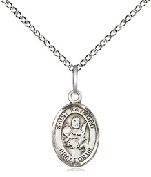 [9091SS/18SS] Sterling Silver Saint Raymond Nonnatus Pendant on a 18 inch Sterling Silver Light Curb chain