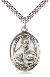 [7001SS/24S] Sterling Silver Saint Albert the Great Pendant on a 24 inch Light Rhodium Heavy Curb chain