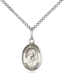 [9096SS/18SS] Sterling Silver Saint Robert Bellarmine Pendant on a 18 inch Sterling Silver Light Curb chain