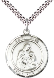 [7002RDSS/24S] Sterling Silver Saint Ann Pendant on a 24 inch Light Rhodium Heavy Curb chain