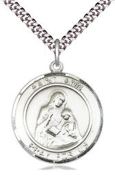 [7002RDSS/24S] Sterling Silver Saint Ann Pendant on a 24 inch Light Rhodium Heavy Curb chain