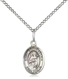 [9099SS/18SS] Sterling Silver Saint Scholastica Pendant on a 18 inch Sterling Silver Light Curb chain