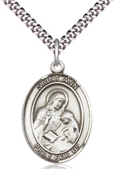 [7002SS/24S] Sterling Silver Saint Ann Pendant on a 24 inch Light Rhodium Heavy Curb chain