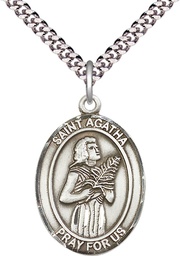 [7003SS/24S] Sterling Silver Saint Agatha Pendant on a 24 inch Light Rhodium Heavy Curb chain