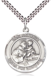 [7004RDSPSS/24S] Sterling Silver San Antonio Pendant on a 24 inch Light Rhodium Heavy Curb chain