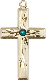 [5924GF-STN5] 14kt Gold Filled Cross Medal with a 3mm Emerald Swarovski stone