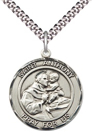 [7004RDSS/24S] Sterling Silver Saint Anthony of Padua Pendant on a 24 inch Light Rhodium Heavy Curb chain