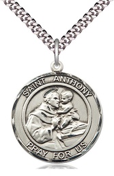 [7004RDSS/24S] Sterling Silver Saint Anthony of Padua Pendant on a 24 inch Light Rhodium Heavy Curb chain