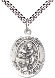 [7004SPSS/24S] Sterling Silver San Antonio Pendant on a 24 inch Light Rhodium Heavy Curb chain