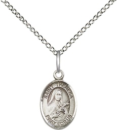 [9106SS/18SS] Sterling Silver Saint Theresa Pendant on a 18 inch Sterling Silver Light Curb chain