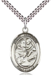 [7004SS/24S] Sterling Silver Saint Anthony of Padua Pendant on a 24 inch Light Rhodium Heavy Curb chain