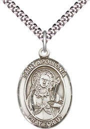 [7005SS/24S] Sterling Silver Saint Apollonia Pendant on a 24 inch Light Rhodium Heavy Curb chain
