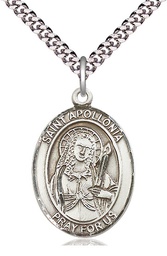 [7005SS/24S] Sterling Silver Saint Apollonia Pendant on a 24 inch Light Rhodium Heavy Curb chain