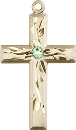 [5924GF-STN8] 14kt Gold Filled Cross Medal with a 3mm Peridot Swarovski stone