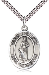 [7006SPSS/24S] Sterling Silver Santa Barbara Pendant on a 24 inch Light Rhodium Heavy Curb chain