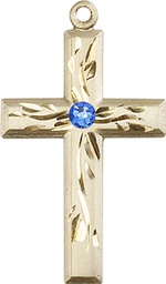 [5924GF-STN9] 14kt Gold Filled Cross Medal with a 3mm Sapphire Swarovski stone
