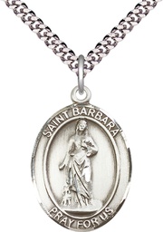 [7006SS/24S] Sterling Silver Saint Barbara Pendant on a 24 inch Light Rhodium Heavy Curb chain