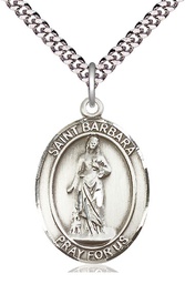 [7006SS/24S] Sterling Silver Saint Barbara Pendant on a 24 inch Light Rhodium Heavy Curb chain