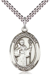 [7007SS/24S] Sterling Silver Saint Augustine Pendant on a 24 inch Light Rhodium Heavy Curb chain