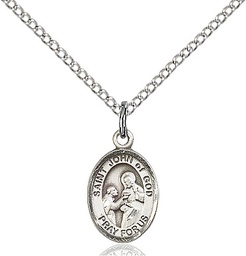 [9112SS/18SS] Sterling Silver Saint John of God Pendant on a 18 inch Sterling Silver Light Curb chain