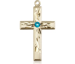 [5924KT-STN12] 14kt Gold Cross Medal with a 3mm Zircon Swarovski stone