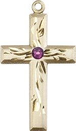 [5924KT-STN2] 14kt Gold Cross Medal with a 3mm Amethyst Swarovski stone