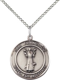 [8036RDSPSS/18SS] Sterling Silver San Francis of Assisi Pendant on a 18 inch Sterling Silver Light Curb chain