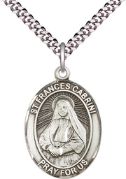 [7011SS/24S] Sterling Silver Saint Frances Cabrini Pendant on a 24 inch Light Rhodium Heavy Curb chain